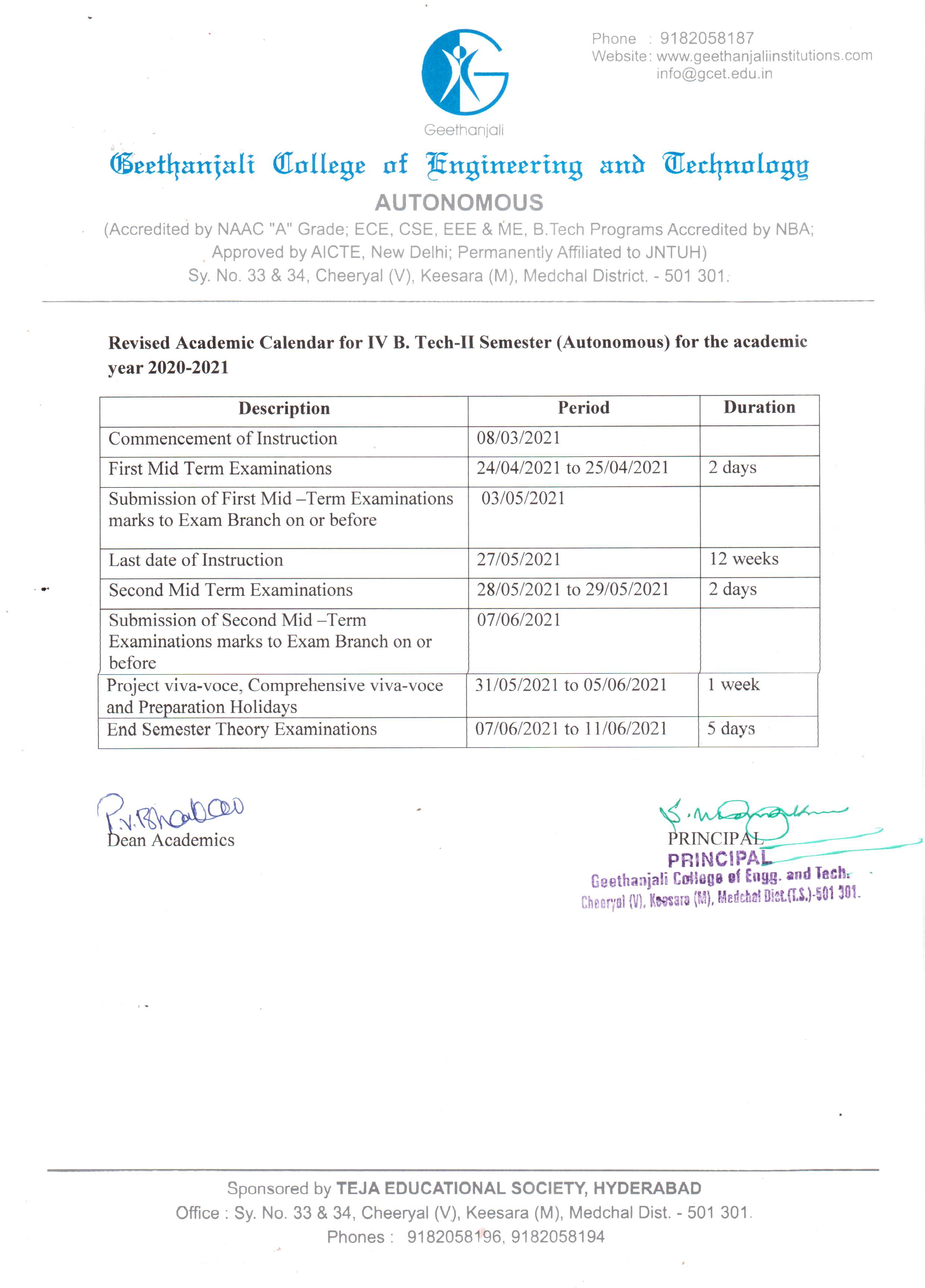 Academic Calender